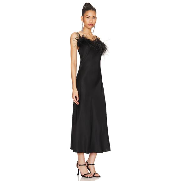 Sleeper Boheme Slip Dress With Feathers Black - Picture 2 of 5